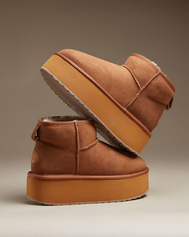 Stivaletti da donna in camoscio marrone con interno in morbida pelliccia, caldi e confortevoli per l’inverno e l’uso quotidiano.